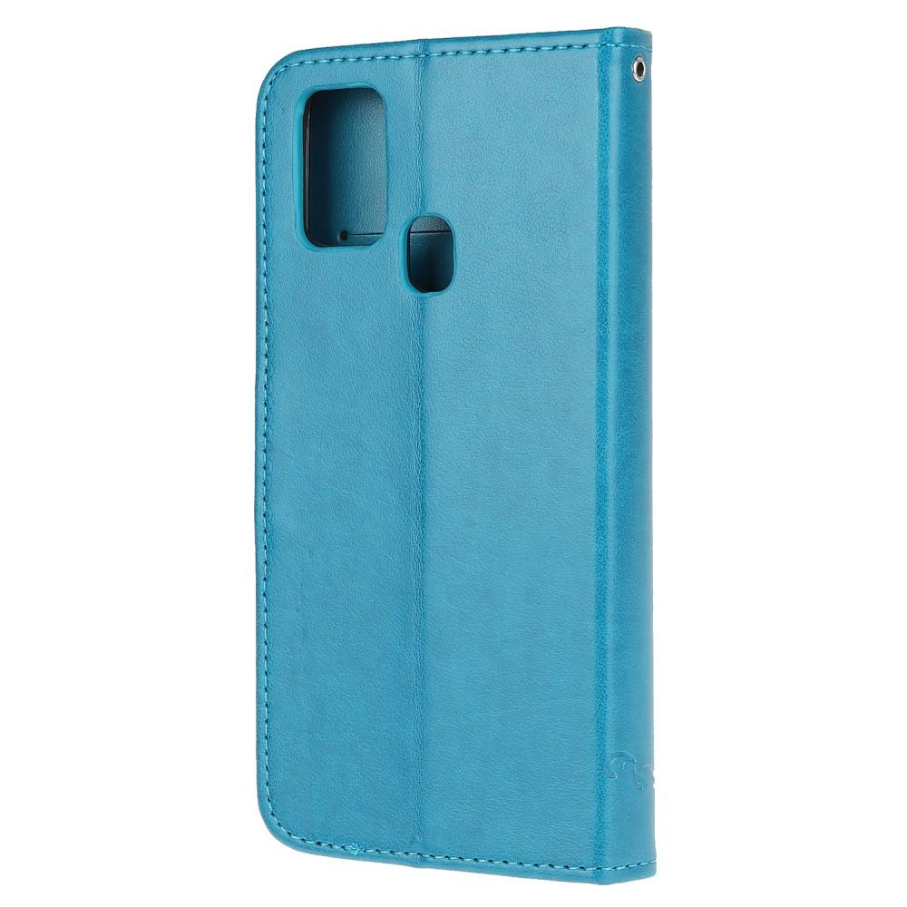 Étui en cuir à papillons pour Samsung Galaxy A21s, Bleu