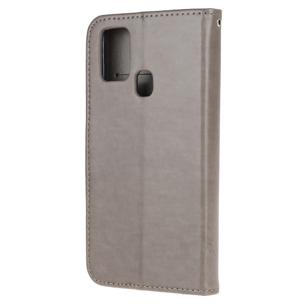 Étui en cuir à papillons pour Samsung Galaxy A21s, Gris