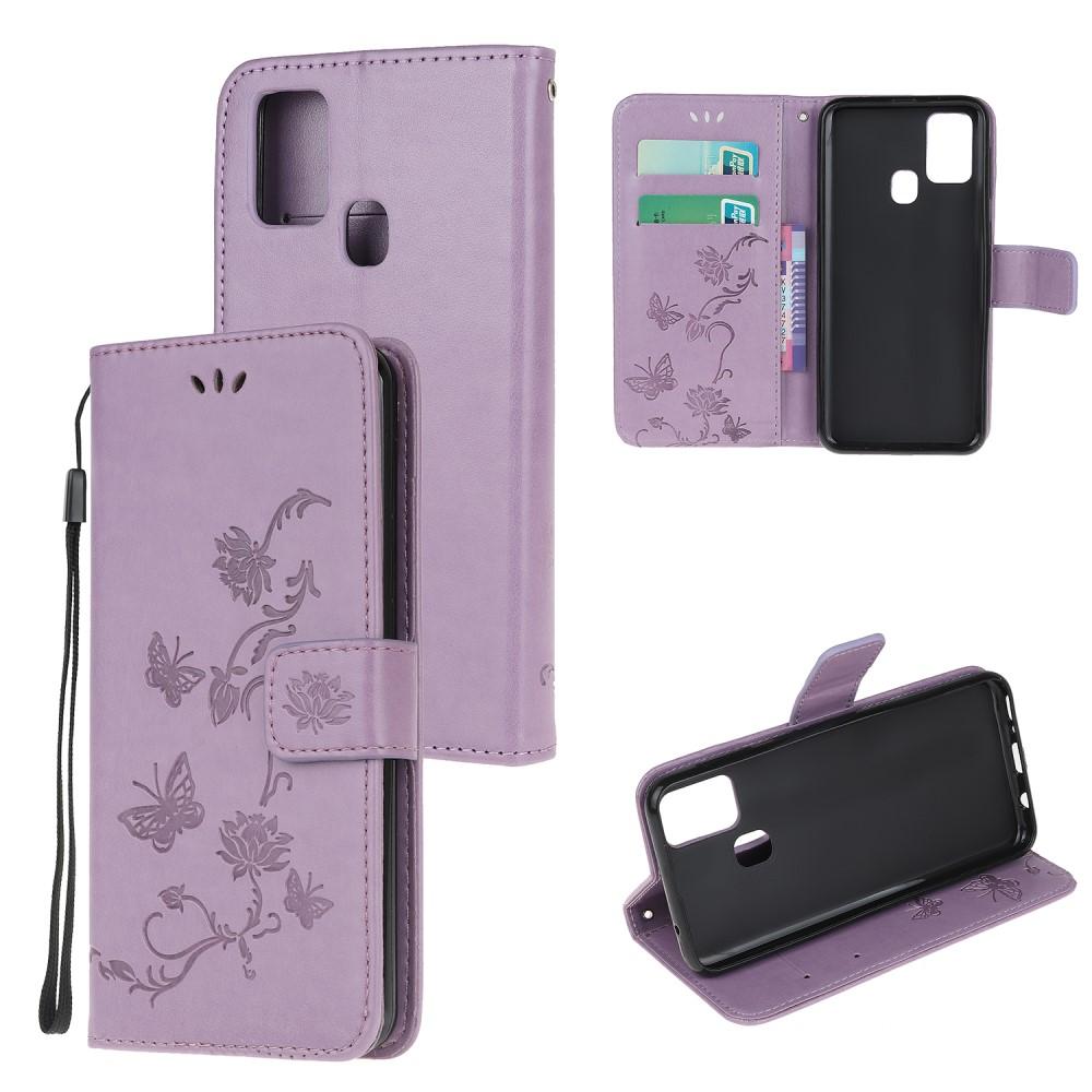 Étui en cuir à papillons pour Samsung Galaxy A21s, Violet