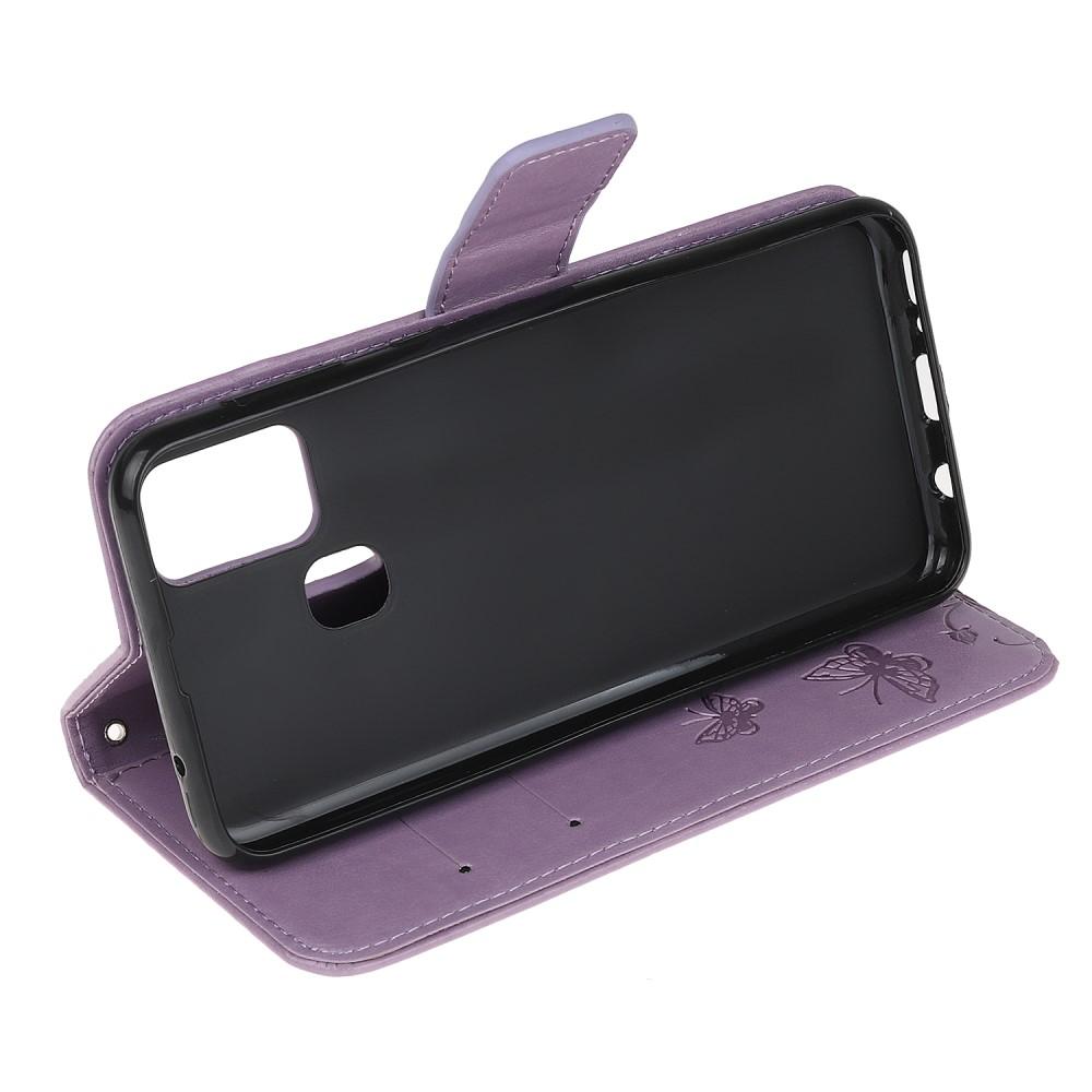 Étui en cuir à papillons pour Samsung Galaxy A21s, violet