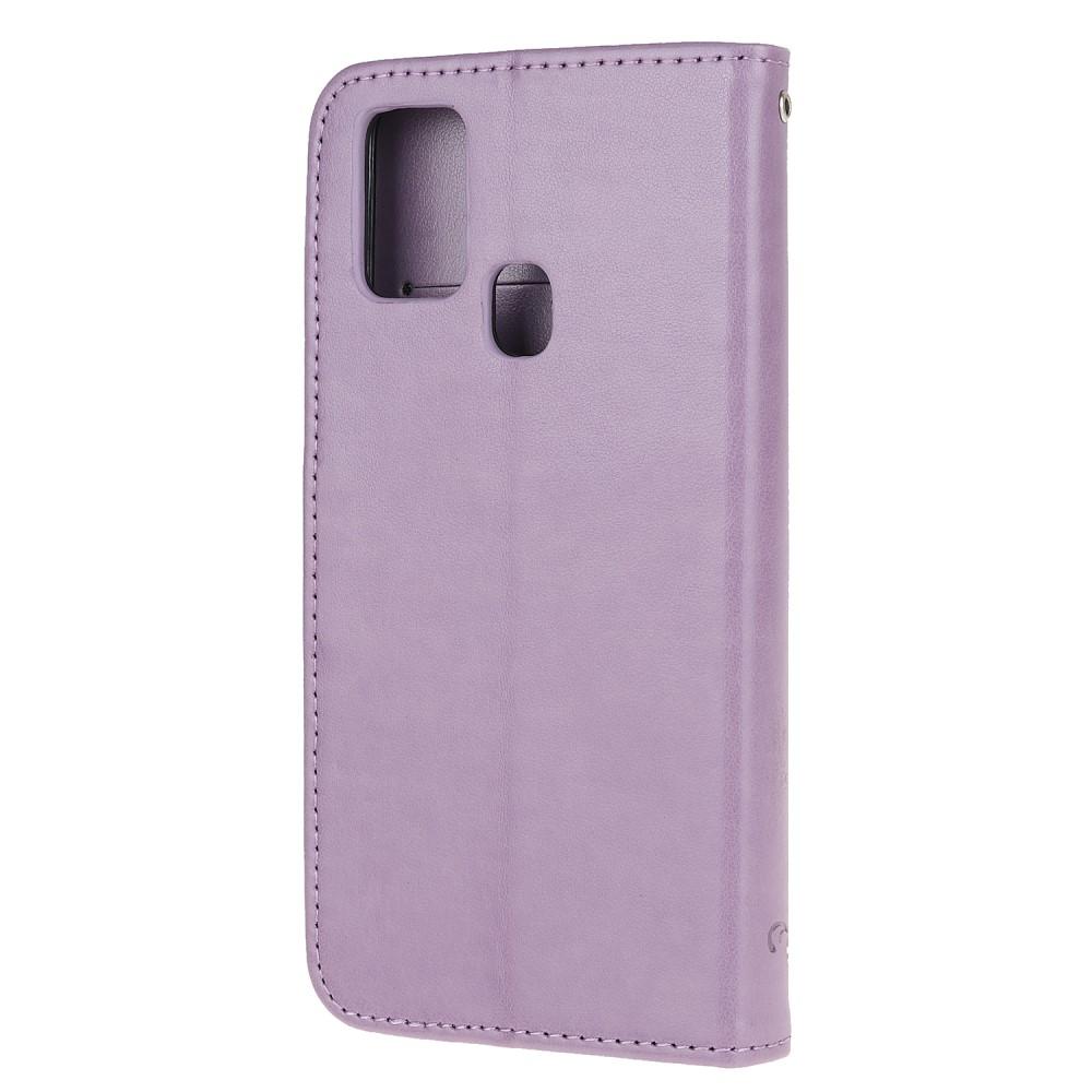 Étui en cuir à papillons pour Samsung Galaxy A21s, violet