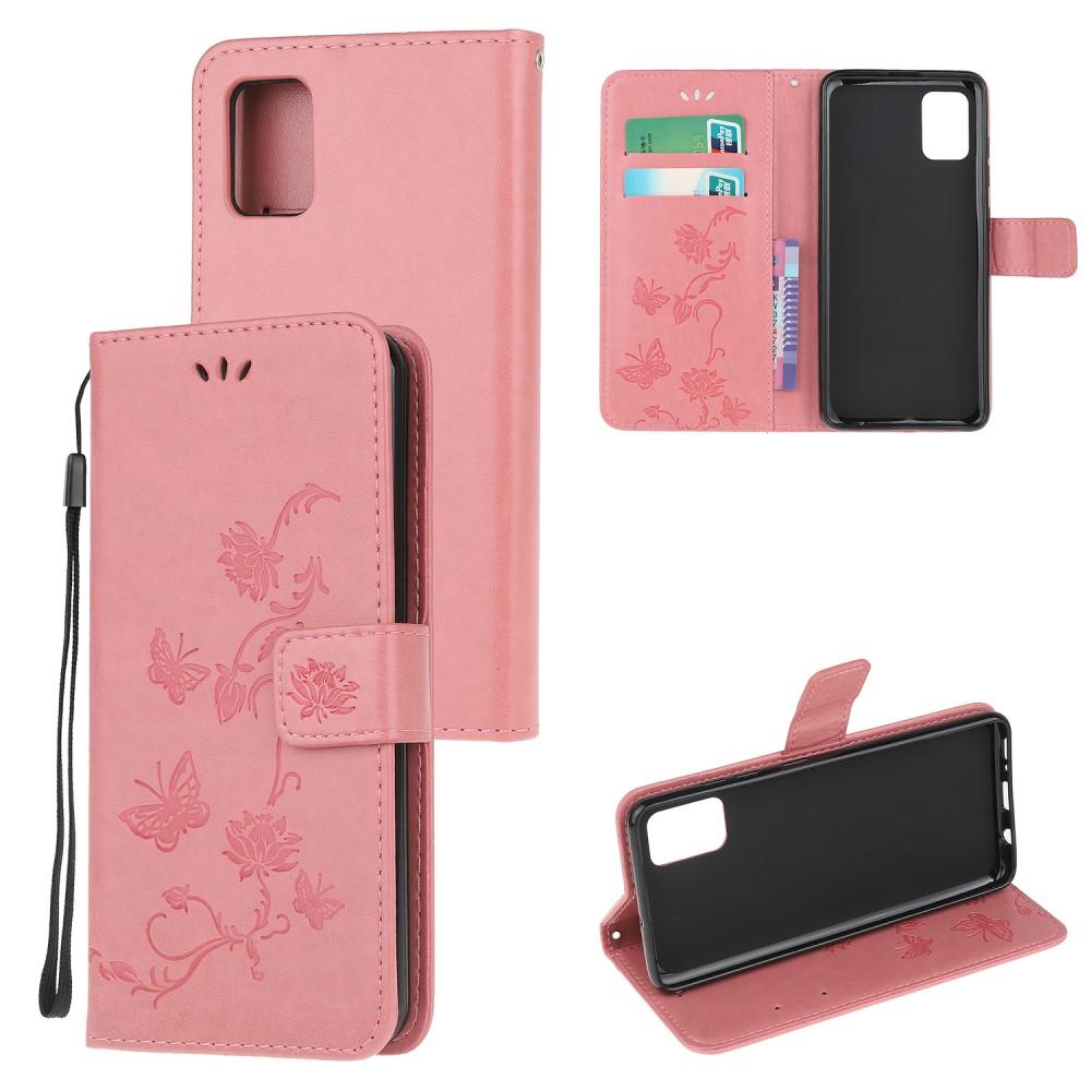 Étui en cuir à papillons pour Samsung Galaxy A41, Rose