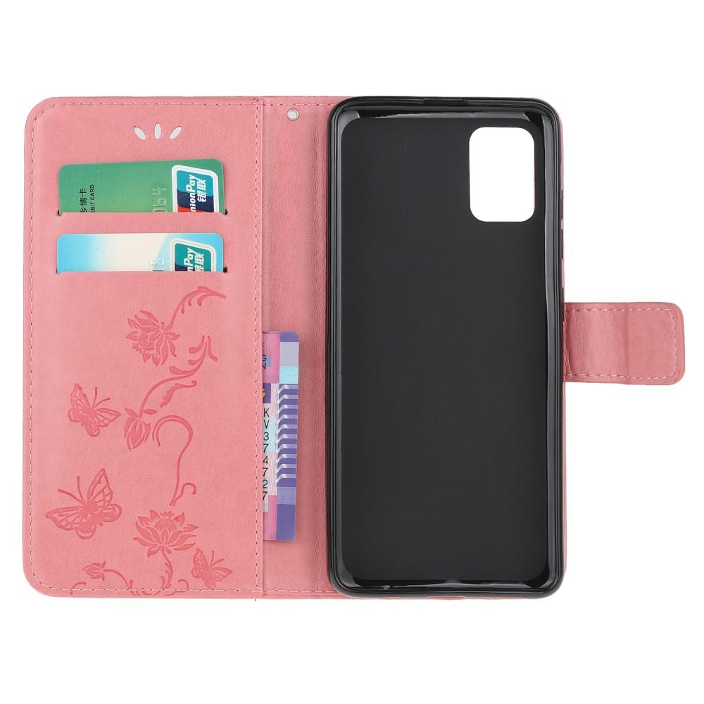 Étui en cuir à papillons pour Samsung Galaxy A41, Rose
