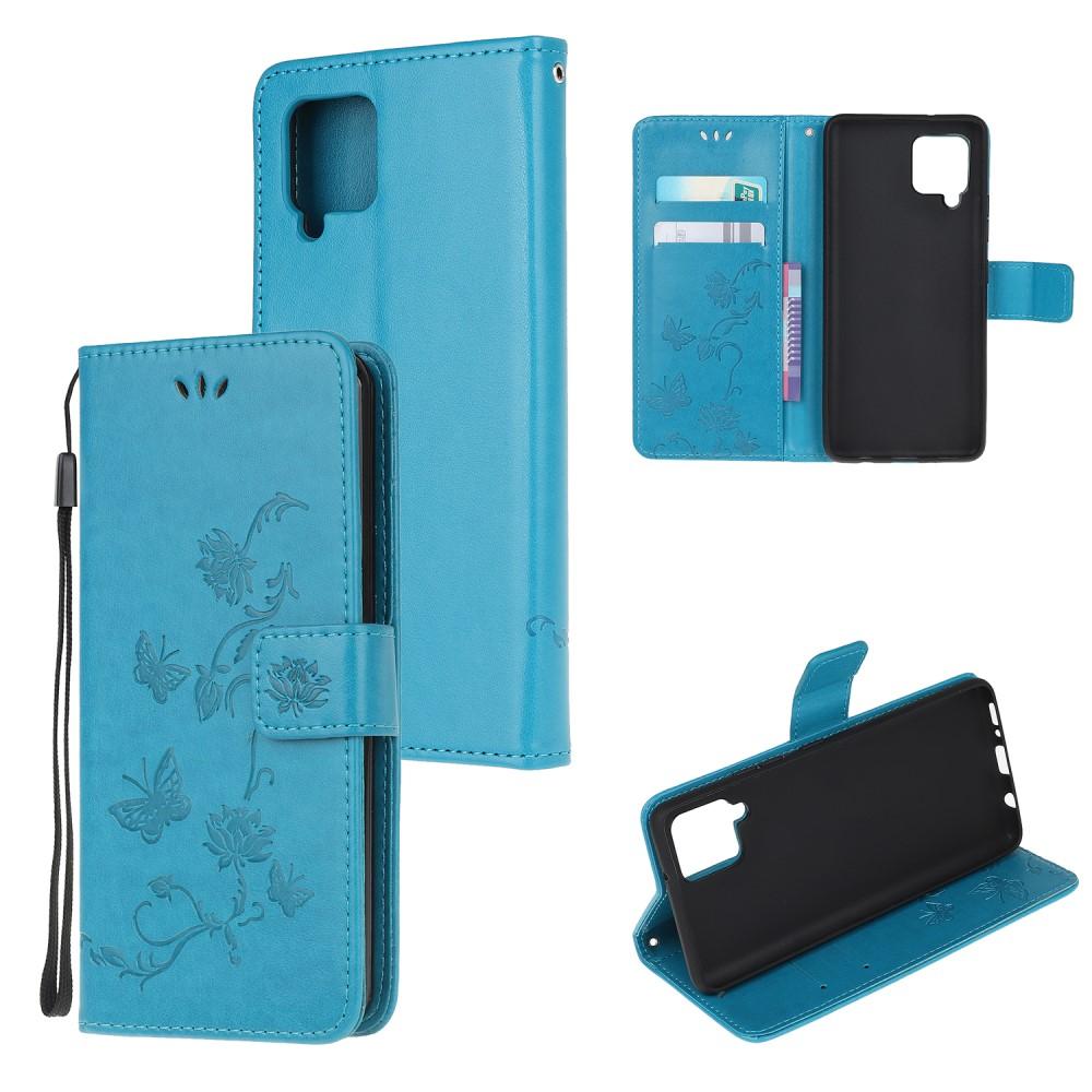 Étui en cuir à papillons pour Samsung Galaxy A42, Bleu