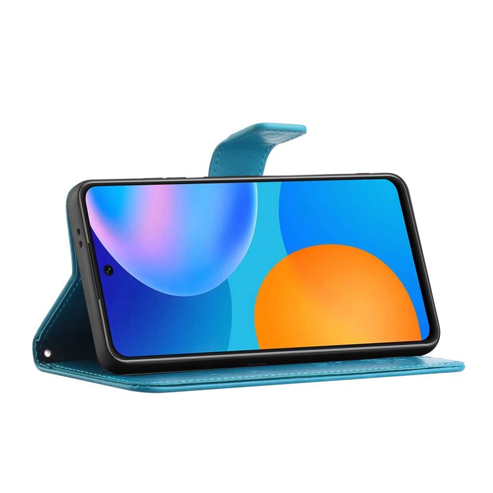 Étui en cuir à papillons pour Samsung Galaxy A52 5G, bleu