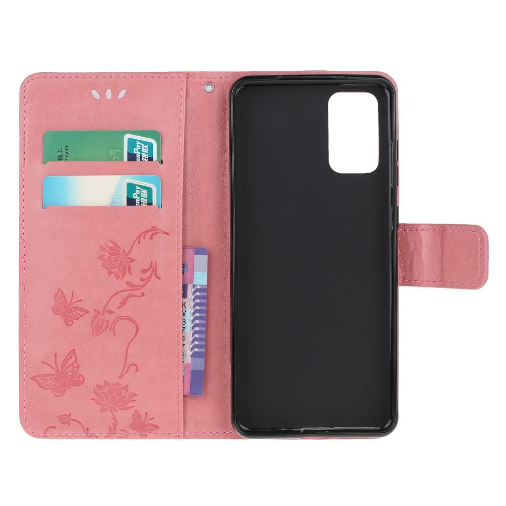 Étui en cuir à papillons pour Samsung Galaxy S20 FE, Rose
