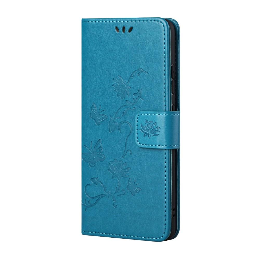 Étui en cuir à papillons pour Samsung Galaxy S21, bleu