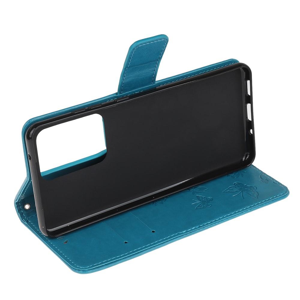 Étui en cuir à papillons pour Samsung Galaxy S21 Ultra, Bleu