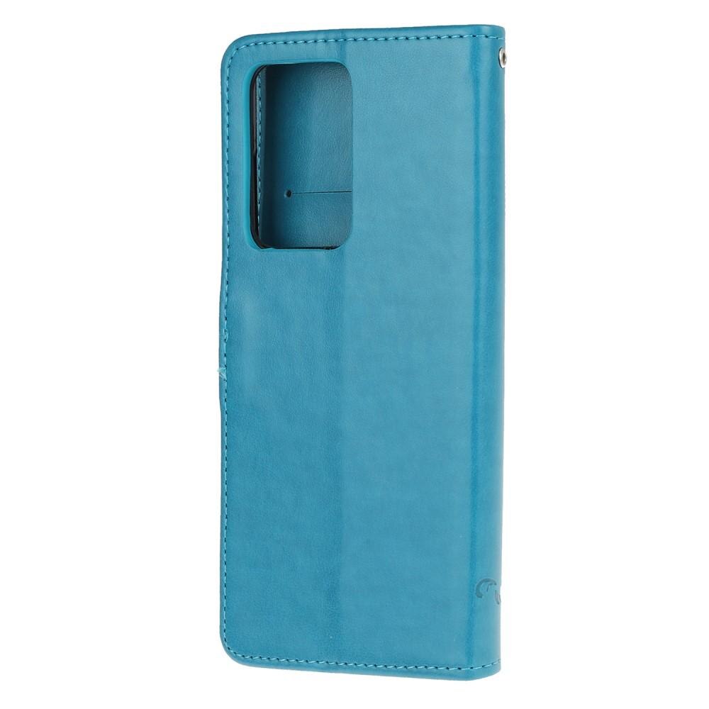 Étui en cuir à papillons pour Samsung Galaxy S21 Ultra, Bleu
