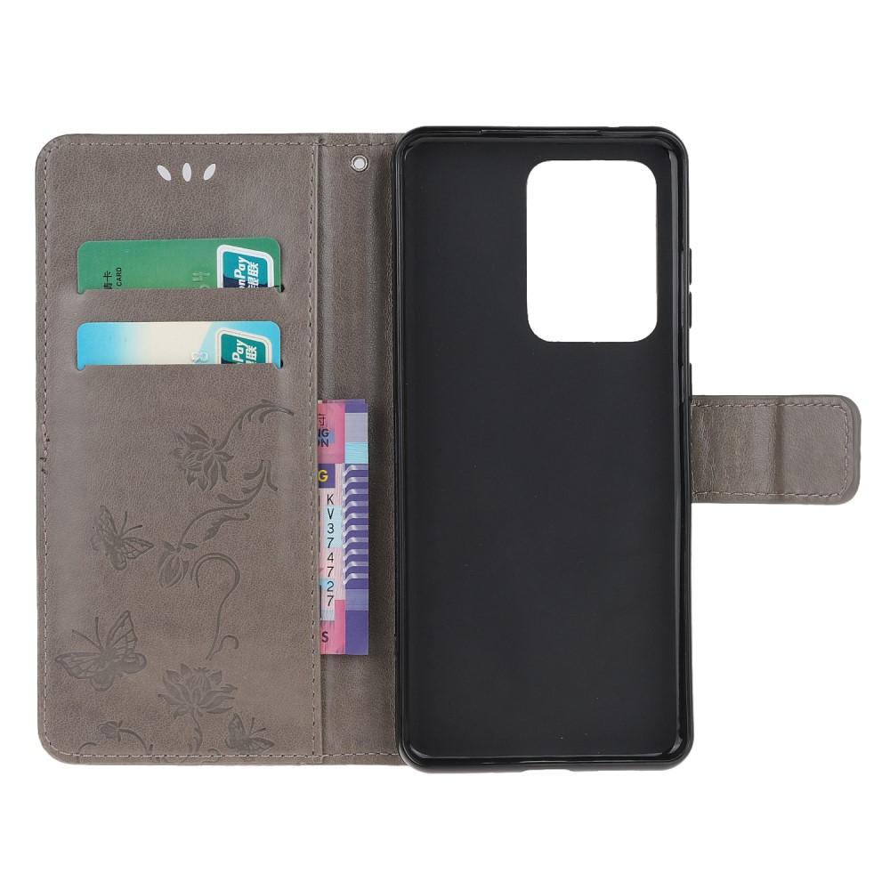 Étui en cuir à papillons pour Samsung Galaxy S21 Ultra, Gris