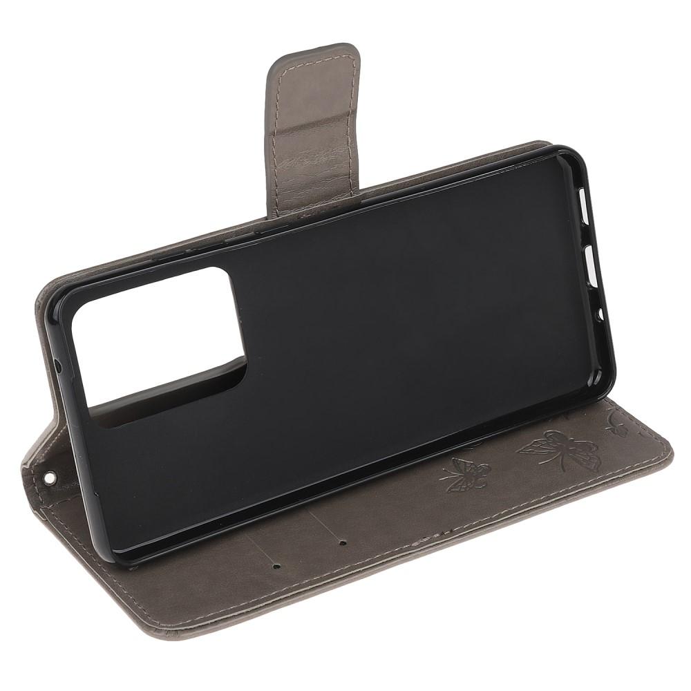 Étui en cuir à papillons pour Samsung Galaxy S21 Ultra, Gris