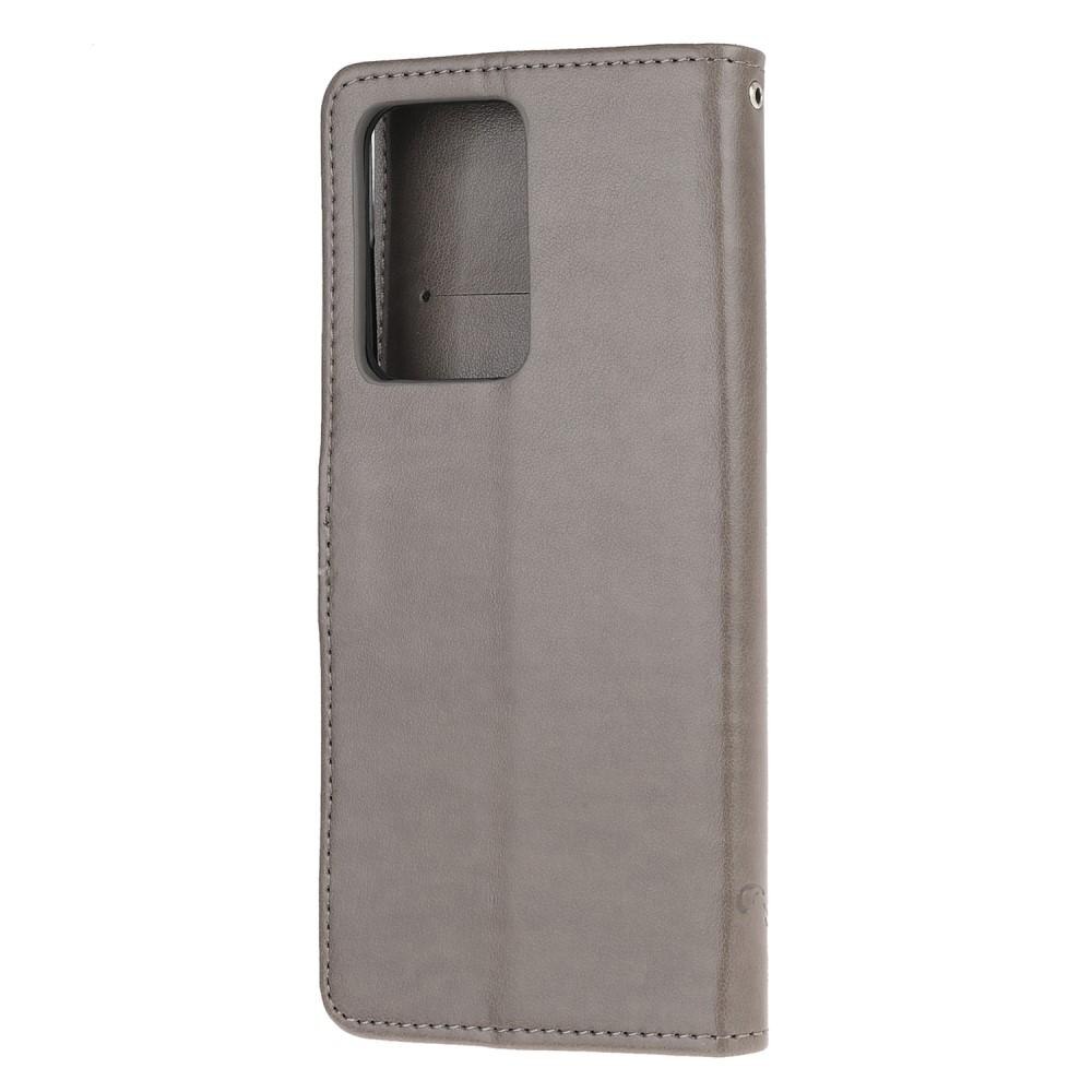 Étui en cuir à papillons pour Samsung Galaxy S21 Ultra, Gris