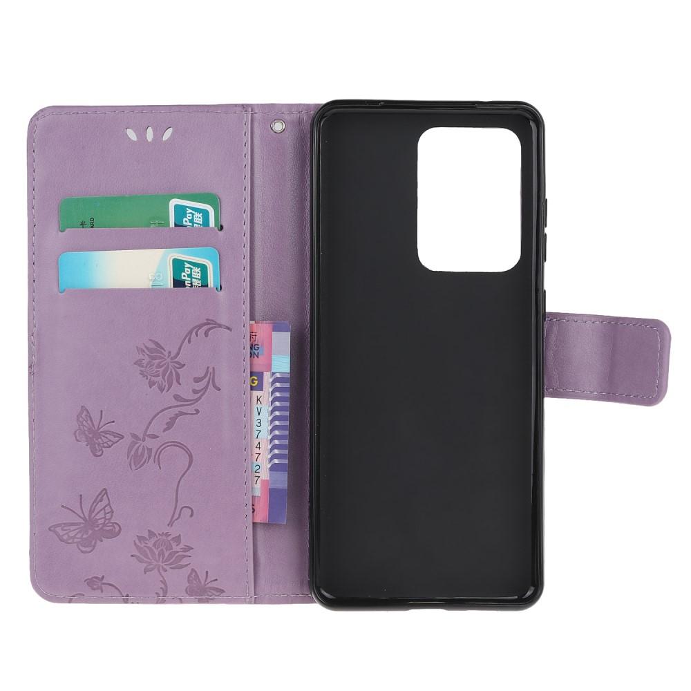 Étui en cuir à papillons pour Samsung Galaxy S21 Ultra, Violet