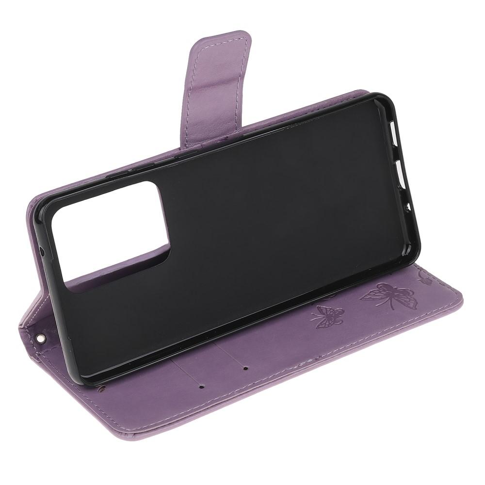 Étui en cuir à papillons pour Samsung Galaxy S21 Ultra, violet