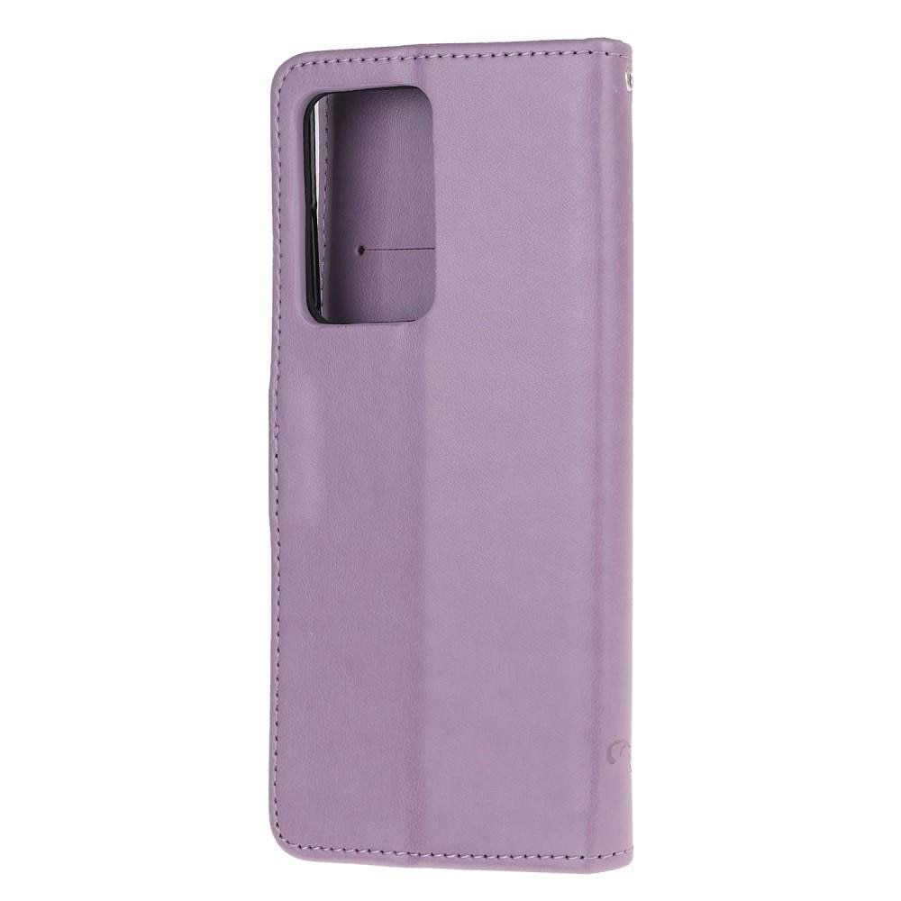 Étui en cuir à papillons pour Samsung Galaxy S21 Ultra, Violet