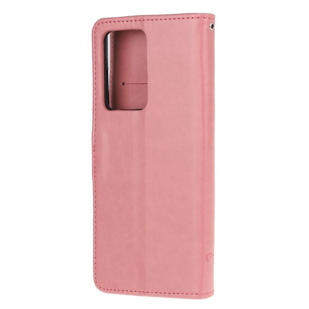 Étui en cuir à papillons pour Samsung Galaxy S21 Ultra, rose