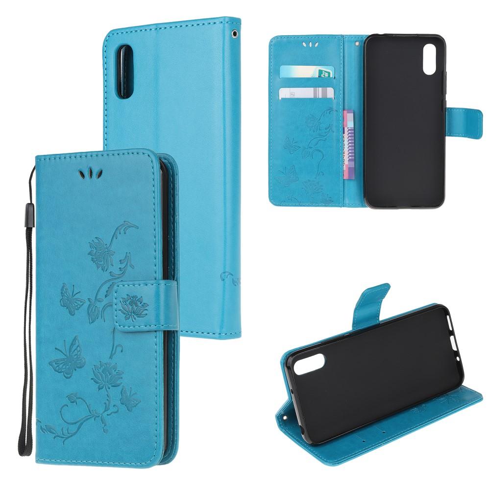 Étui en cuir à papillons pour Samsung Galaxy Xcover 5, Bleu