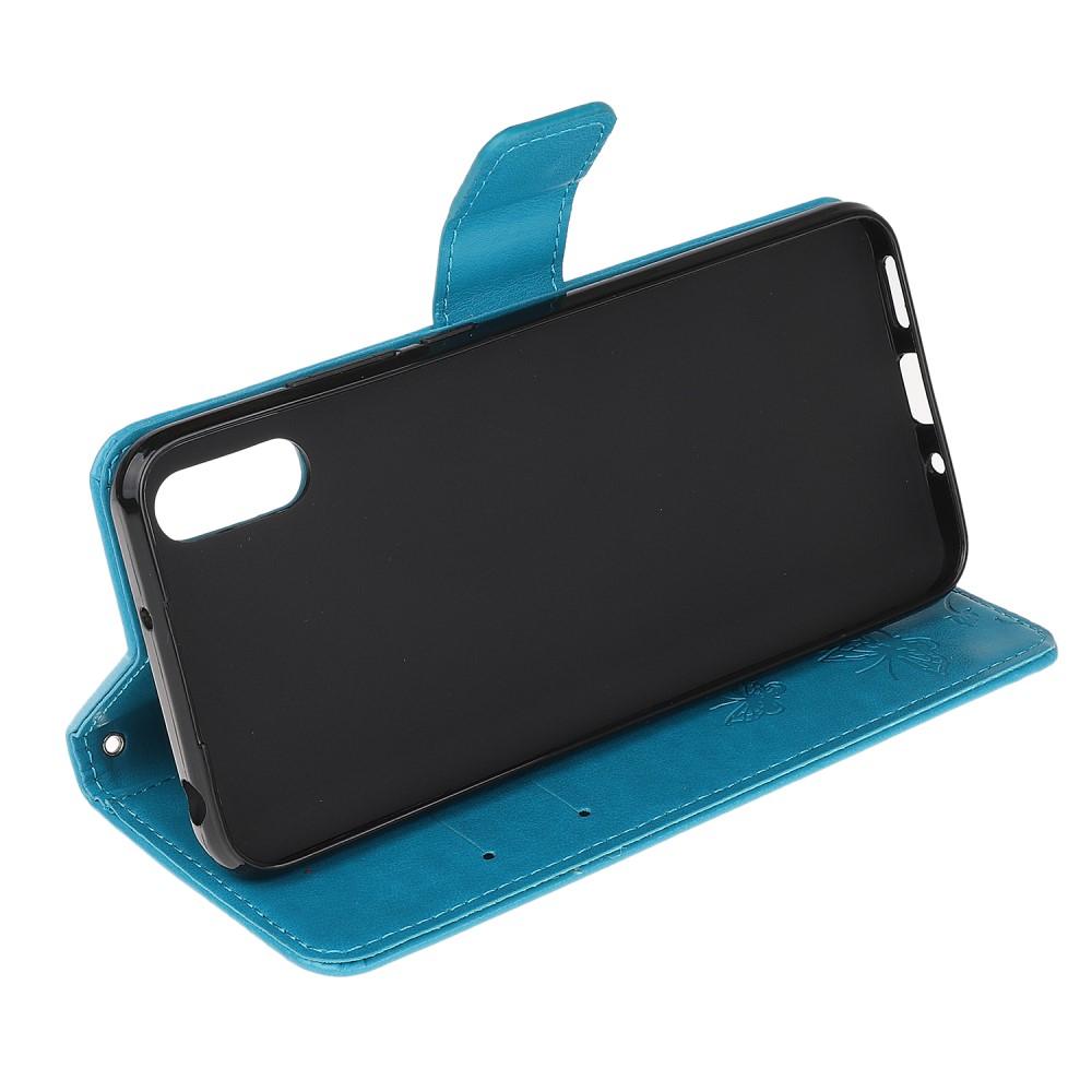 Étui en cuir à papillons pour Samsung Galaxy Xcover 5, bleu