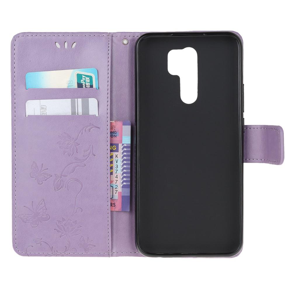 Étui en cuir à papillons pour Xiaomi Redmi 9, Violet