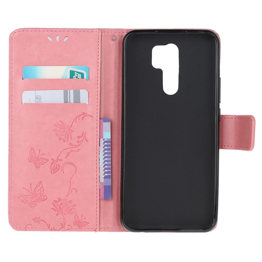 Étui en cuir à papillons pour Xiaomi Redmi 9, Rose