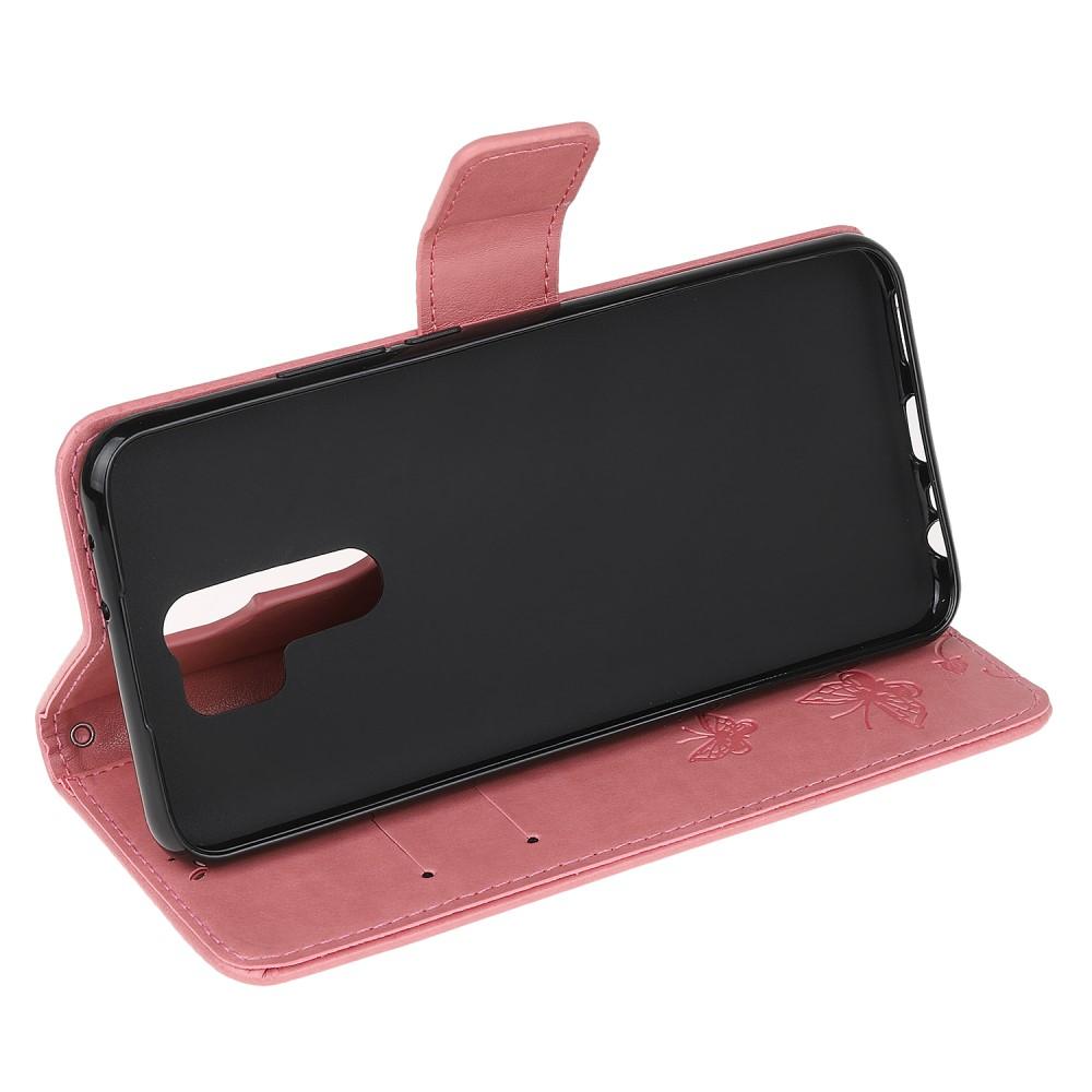 Étui en cuir à papillons pour Xiaomi Redmi 9, Rose