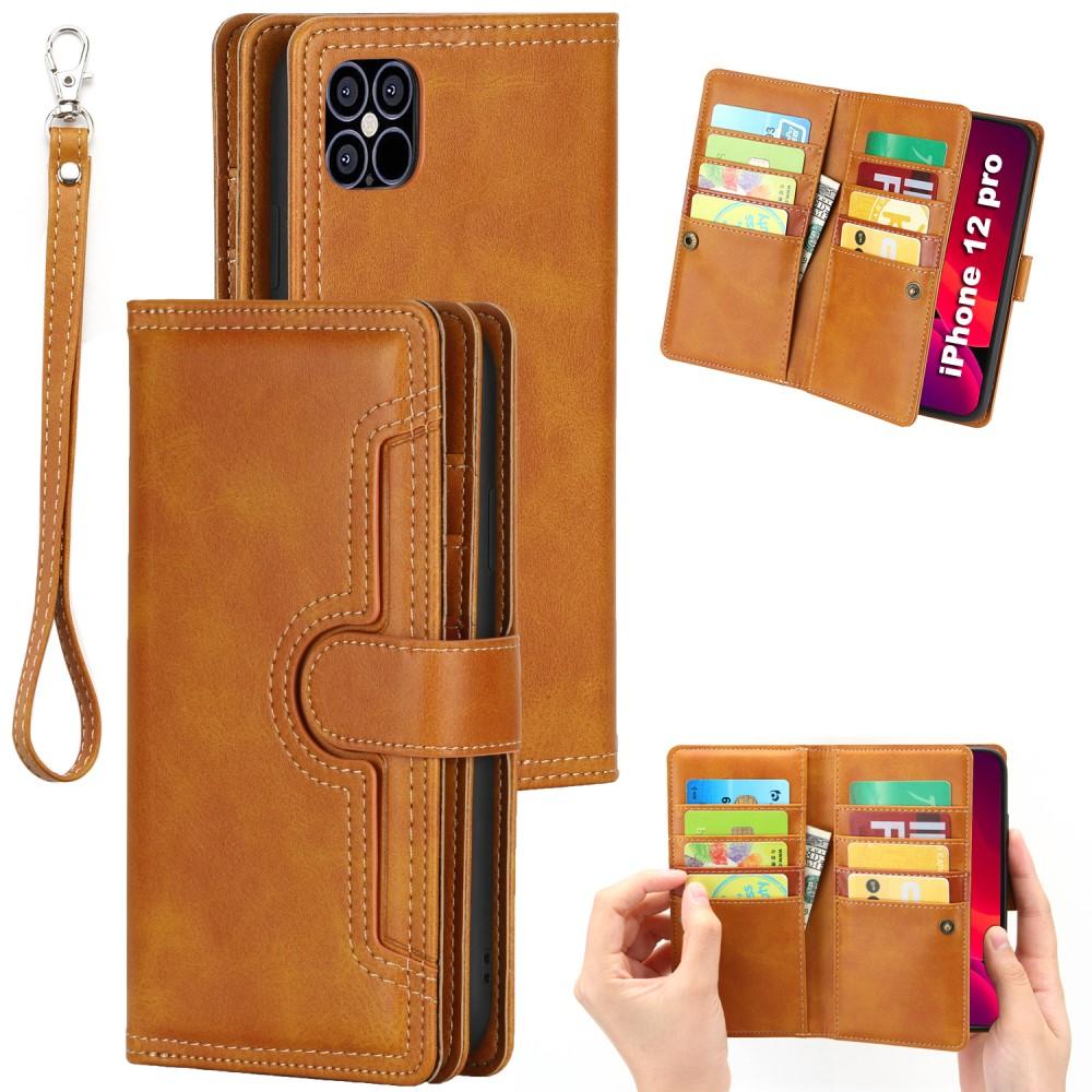 Portefeuille en cuir avec plusieurs fentes iPhone 12/12 Pro Cognac