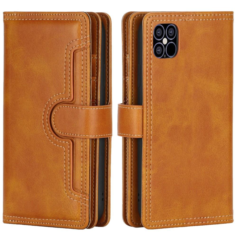 Portefeuille en cuir avec plusieurs fentes iPhone 12/12 Pro Cognac