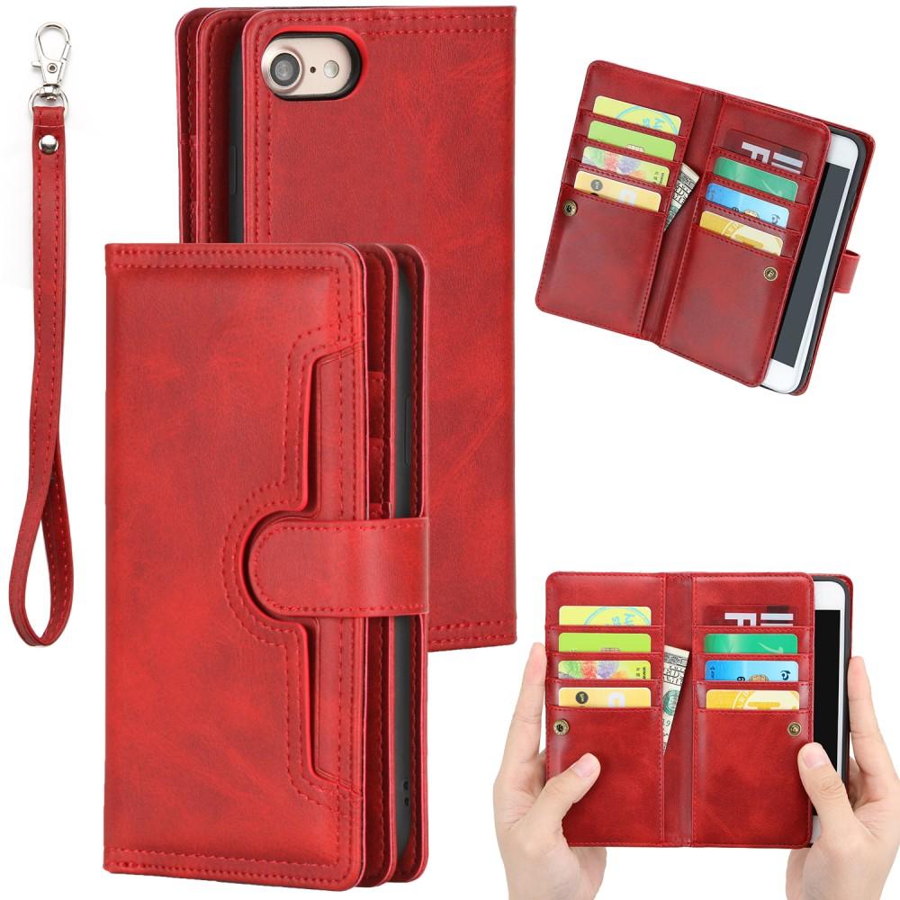 Portefeuille en cuir avec plusieurs fentes iPhone SE (2022), rouge