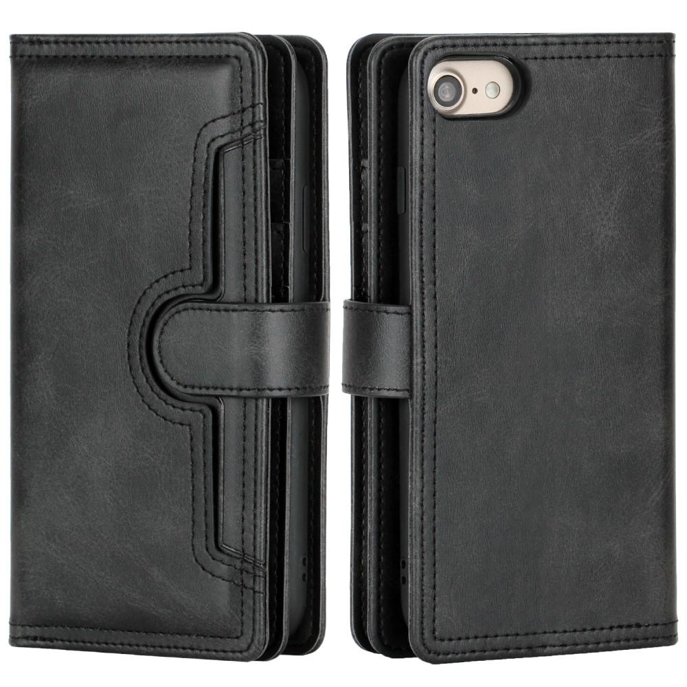 Portefeuille en cuir avec plusieurs fentes iPhone SE (2022), noir