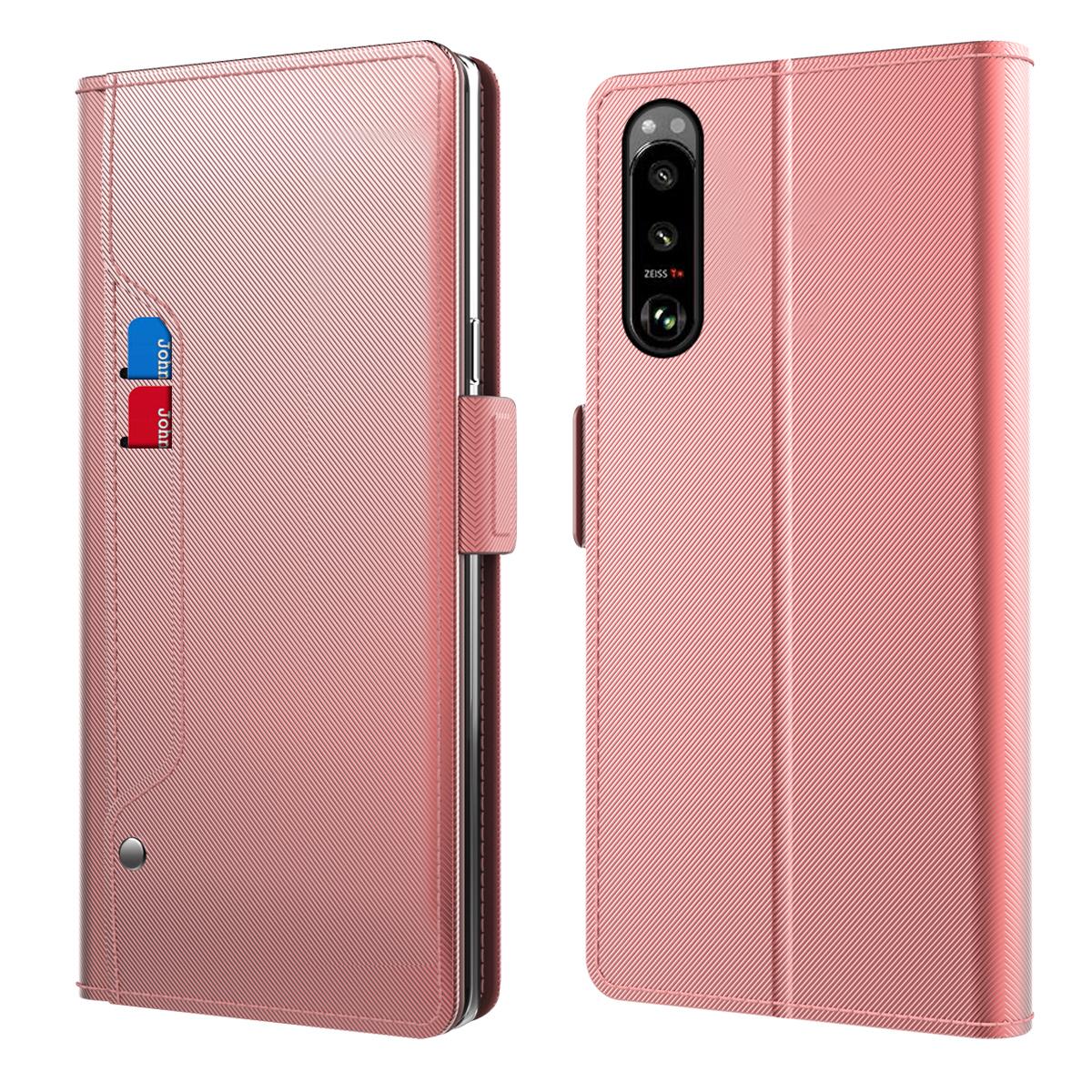 Étui portefeuille Miroir Sony Xperia 5 III rose doré