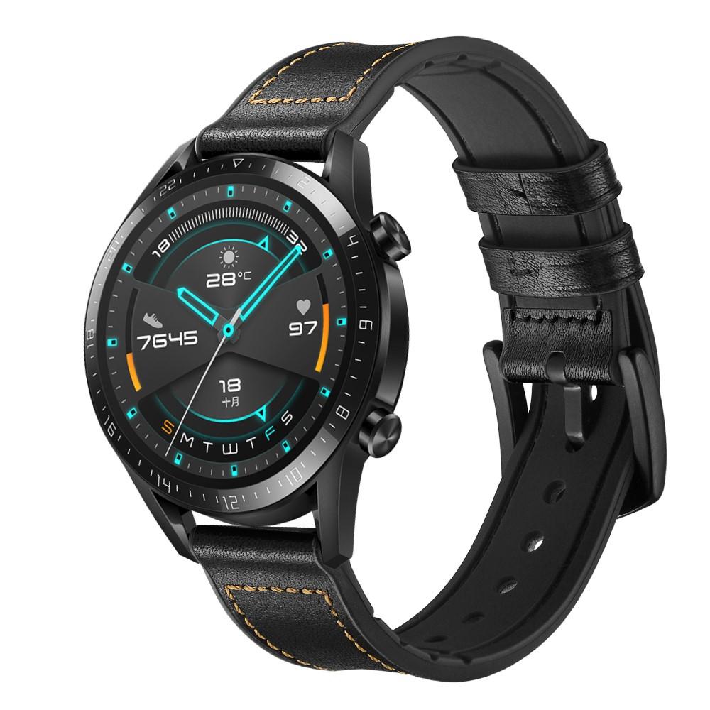 Bracelet en cuir haut de gamme Huawei Watch GT 2 Pro/Watch GT 2 46mm/Watch GT 2e/Watch GT, Noir