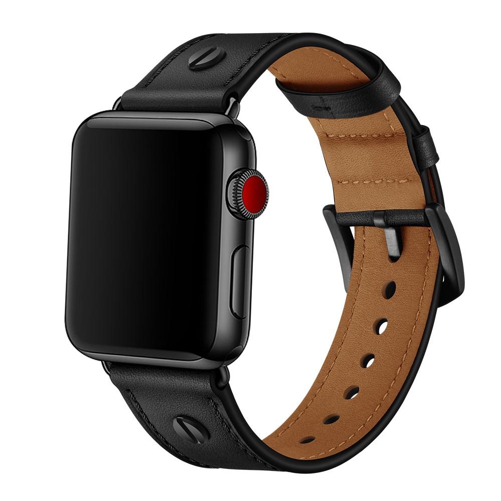 Bracelet en cuir clouté Apple Watch 42mm, noir
