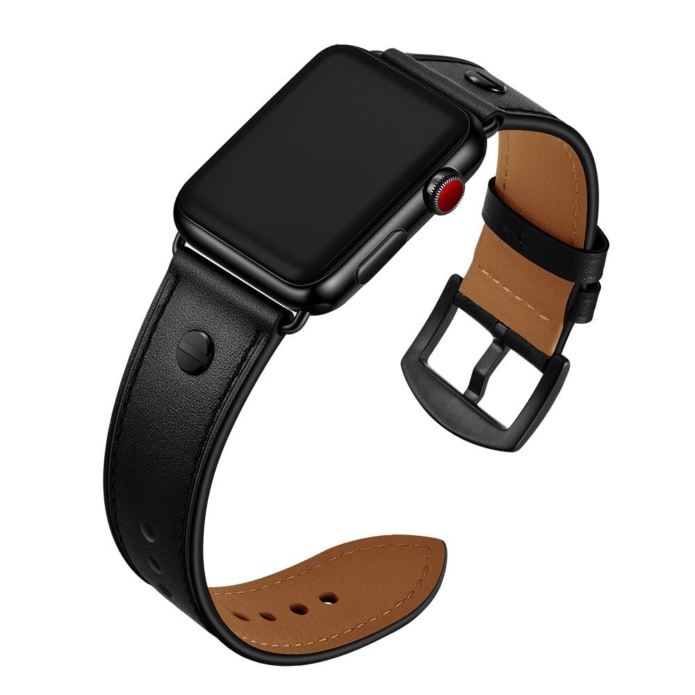 Bracelet en cuir clouté Apple Watch 44mm, noir