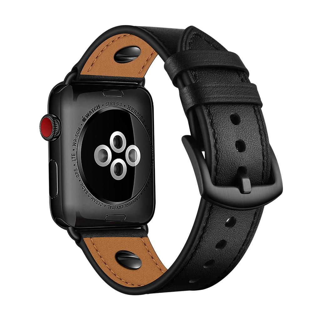 Bracelet en cuir clouté Apple Watch 44mm, noir