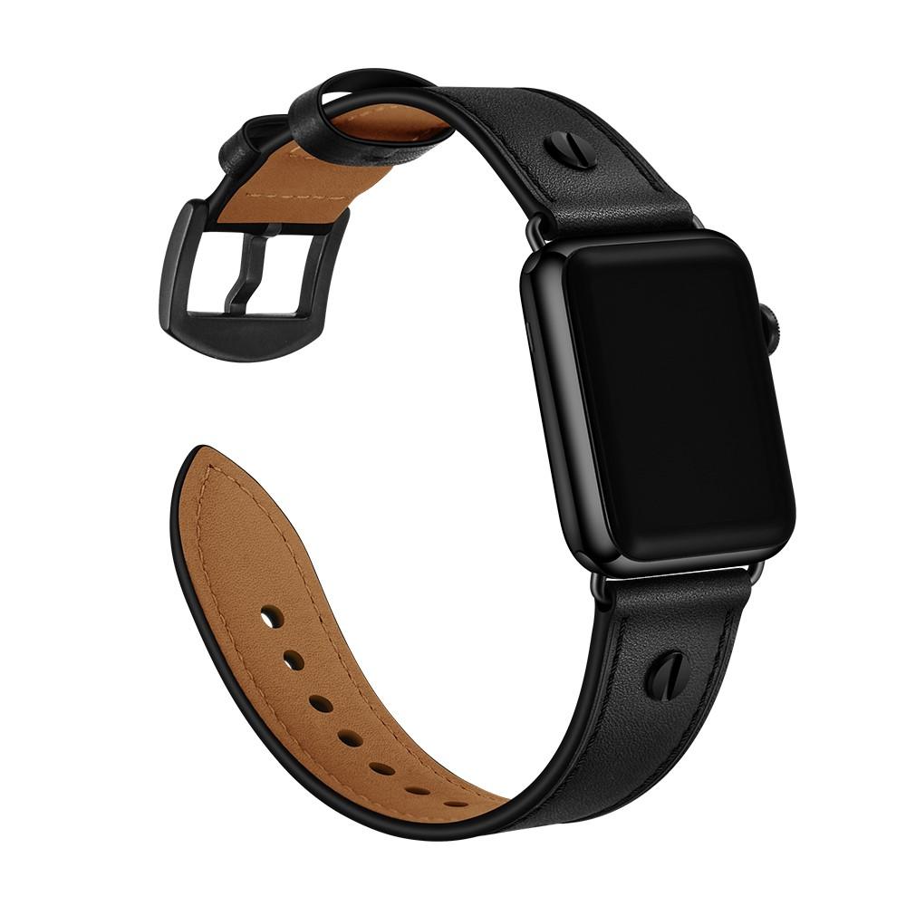 Bracelet en cuir clouté Apple Watch 45mm Series 8 Noir