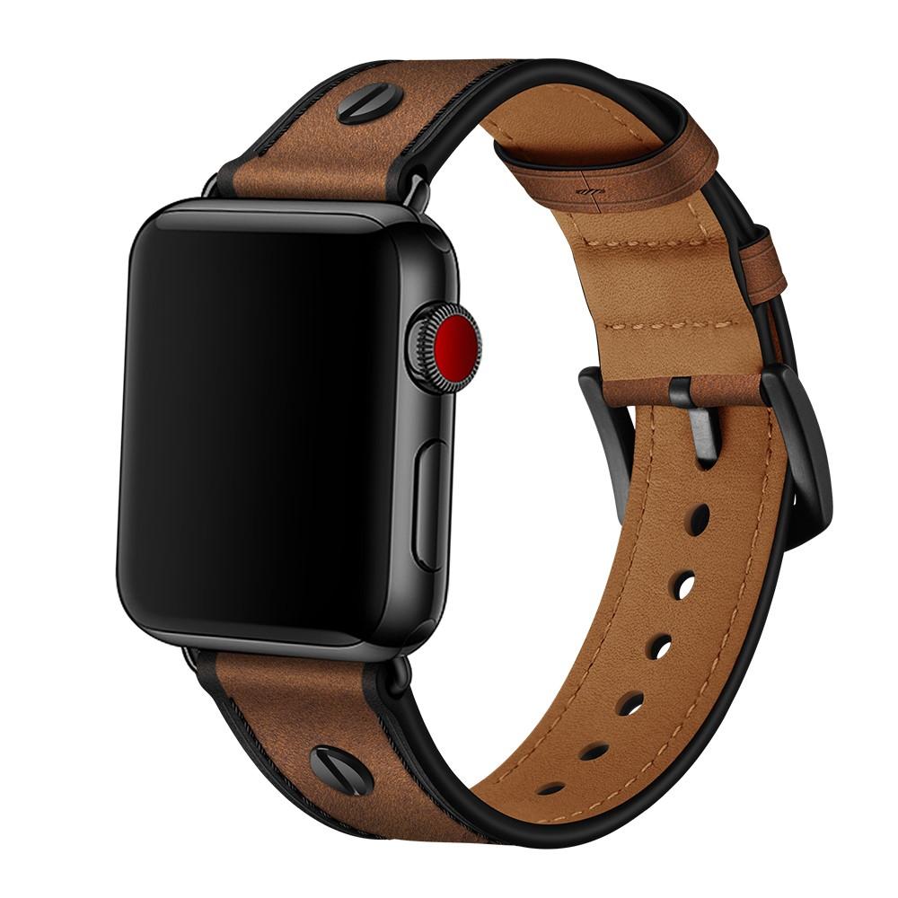 Bracelet en cuir clouté Apple Watch 42mm, marron