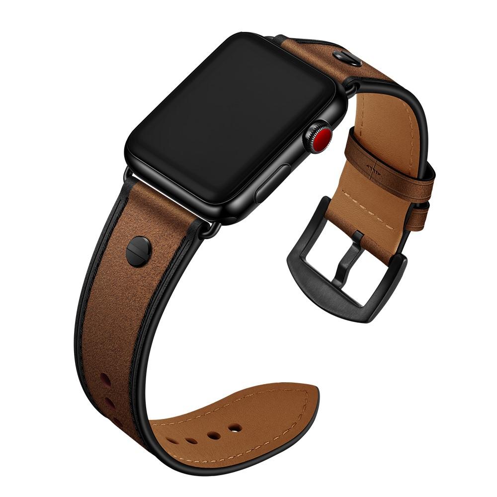 Bracelet en cuir clouté Apple Watch 42mm, marron