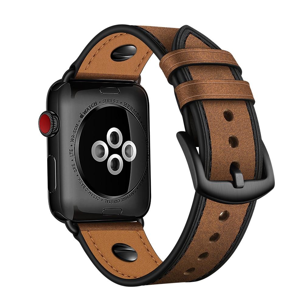 Bracelet en cuir clouté Apple Watch 44mm, marron