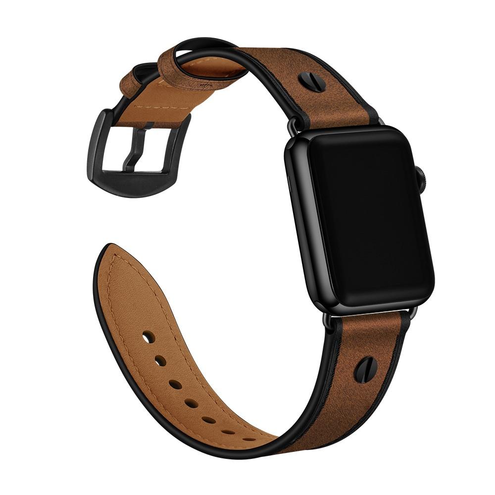 Bracelet en cuir clouté Apple Watch Ultra 49mm, marron