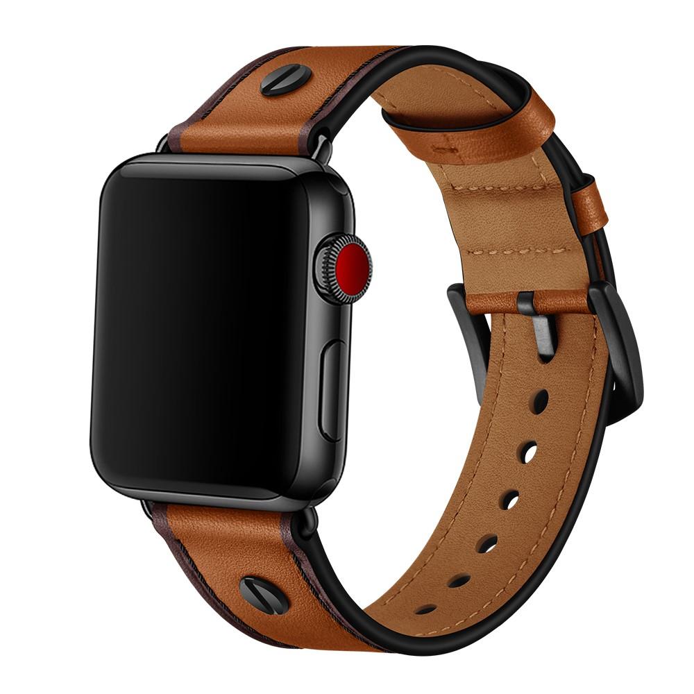 Bracelet en cuir clouté Apple Watch 45mm Series 7, cognac