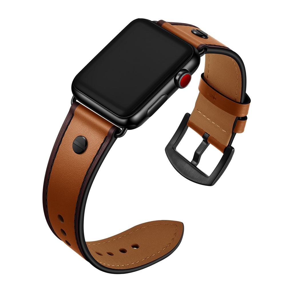 Bracelet en cuir clouté Apple Watch 44mm, cognac