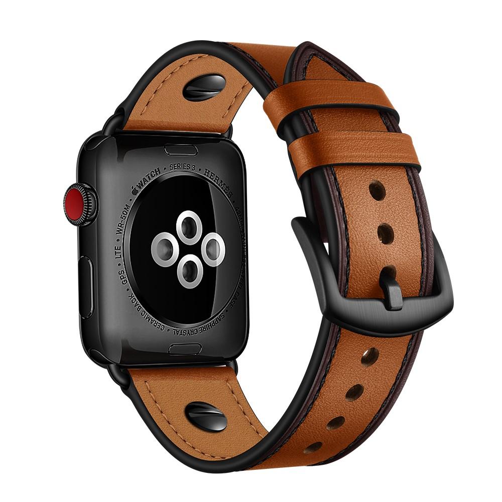 Bracelet en cuir clouté Apple Watch 45mm Series 7, cognac