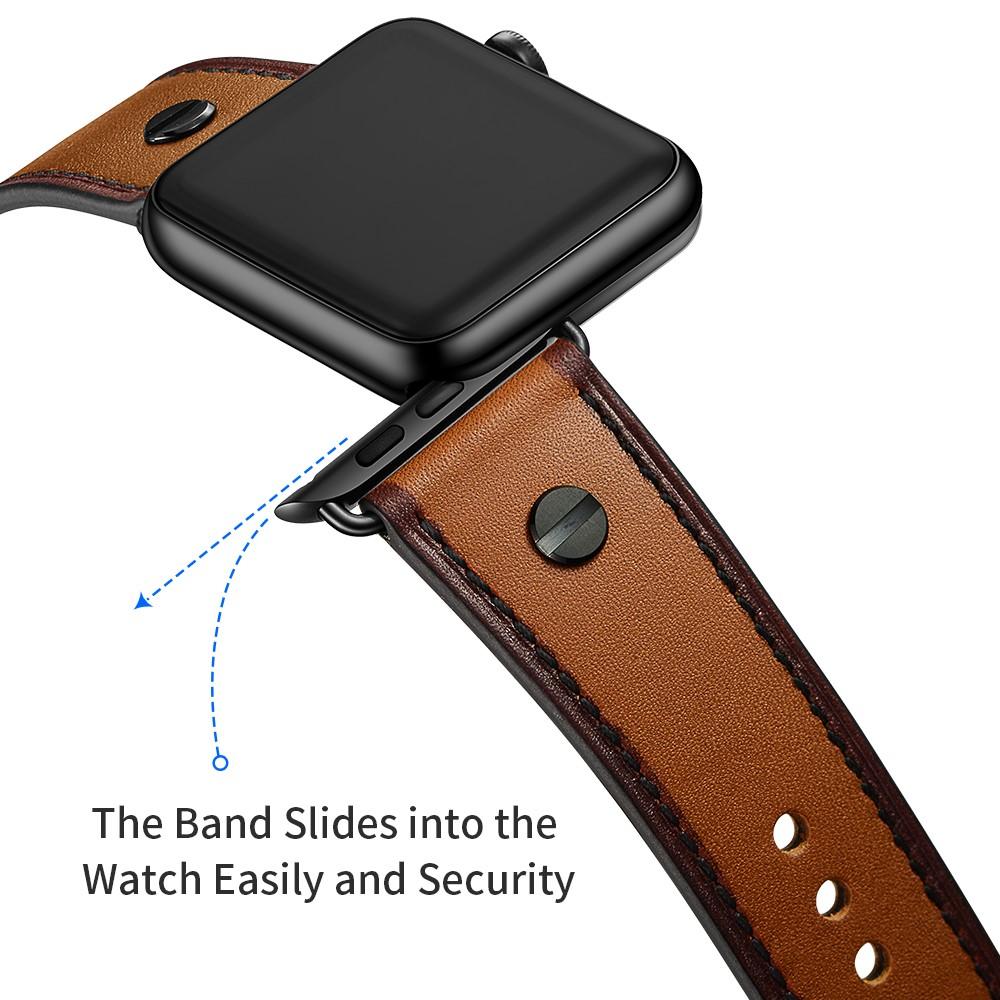 Bracelet en cuir clouté Apple Watch 45mm Series 9, cognac