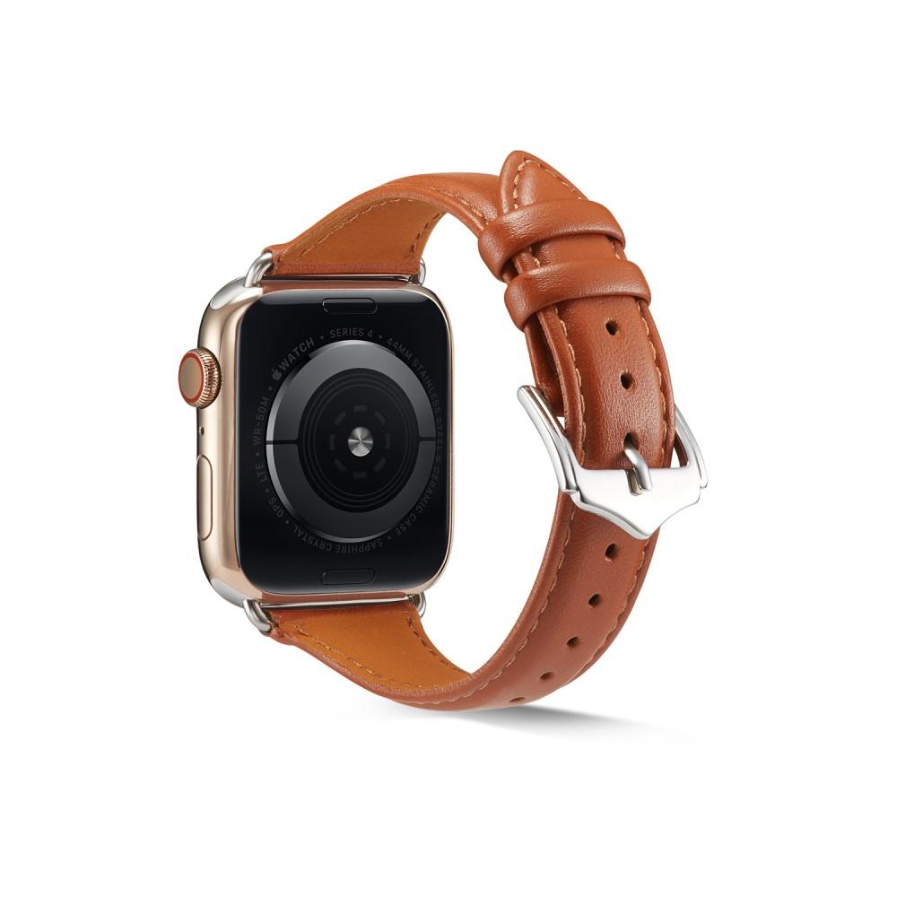 Bracelet en cuir fin Apple Watch 45mm Series 9, cognac