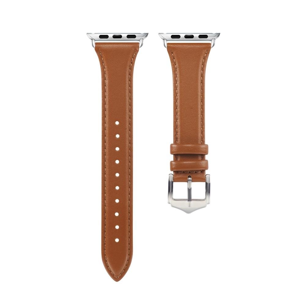 Bracelet en cuir fin Apple Watch 45mm Series 9, cognac