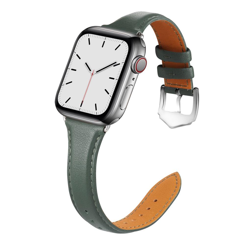 Bracelet en cuir fin Apple Watch Ultra 49mm, vert