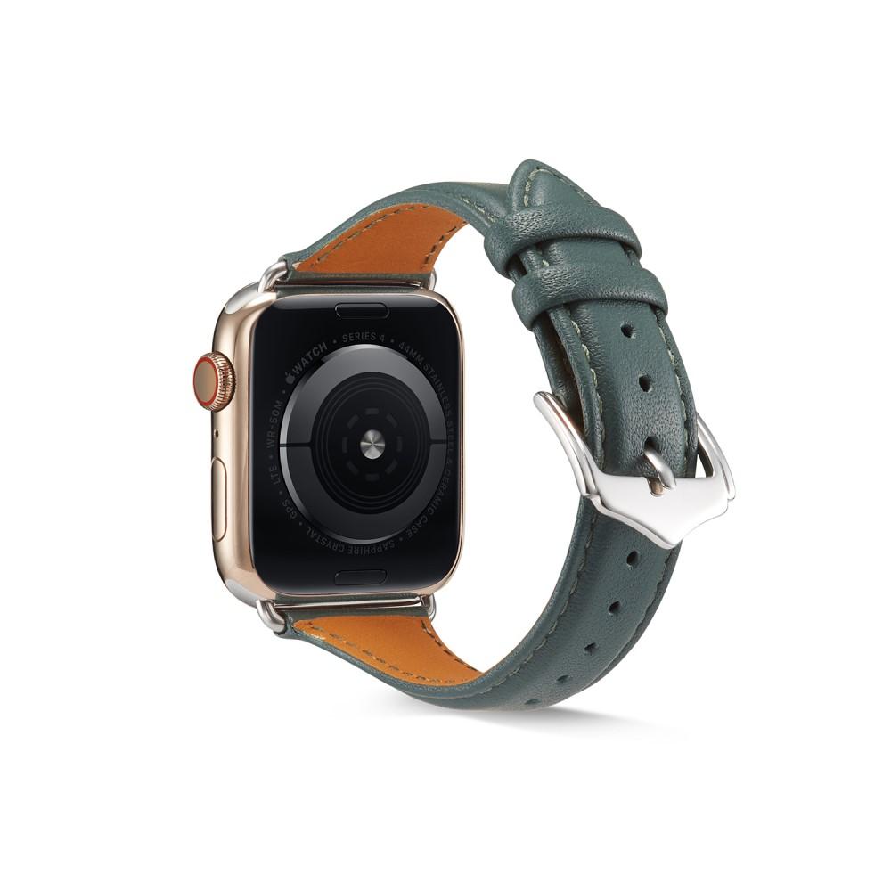 Bracelet en cuir fin Apple Watch Ultra 49mm, vert