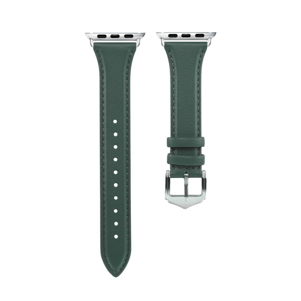 Bracelet en cuir fin Apple Watch Ultra 49mm, vert