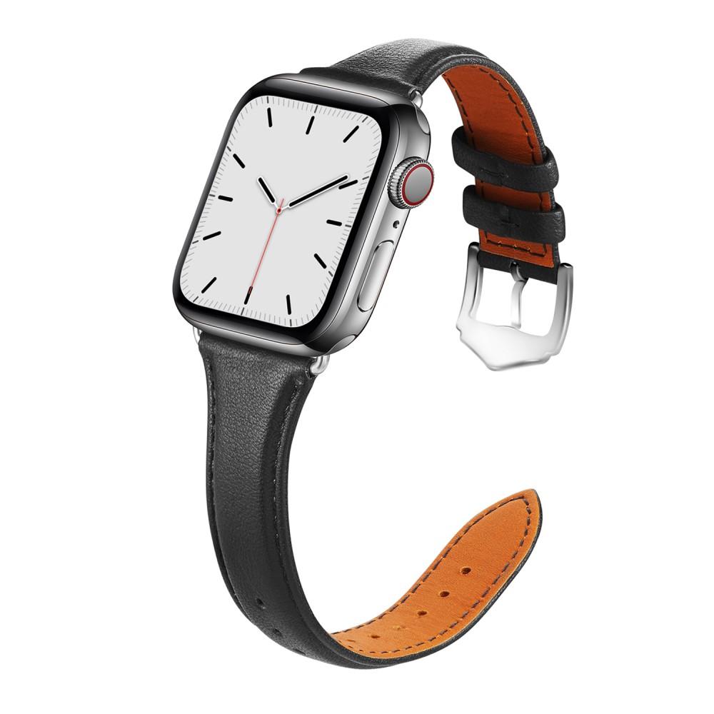 Bracelet en cuir fin Apple Watch 45mm Series 7, noir