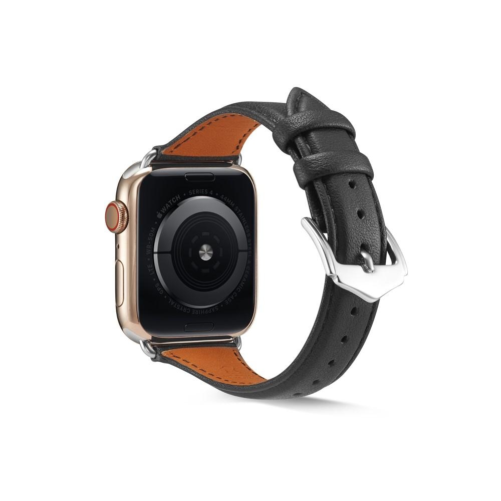 Bracelet en cuir fin Apple Watch SE 44mm, noir